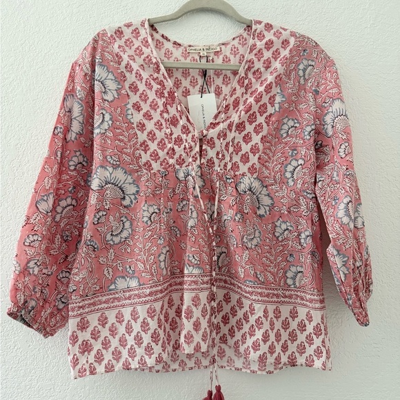 Ophelia & Indigo Boho Chic Floral Blouse 3/4 Sleeves Size XS - Picture 2 of 8